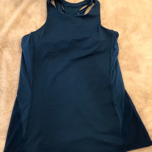 lululemon athletica Tops - Lululemon Blue Racerback Tank Top with Mesh Polka Dot Detail, Size 8